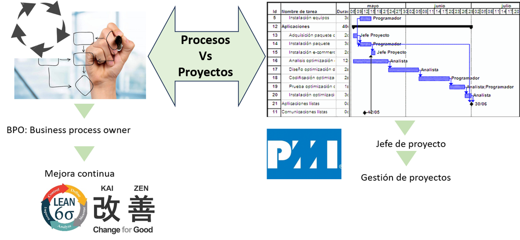 Comparativa entre proyectos y procesos